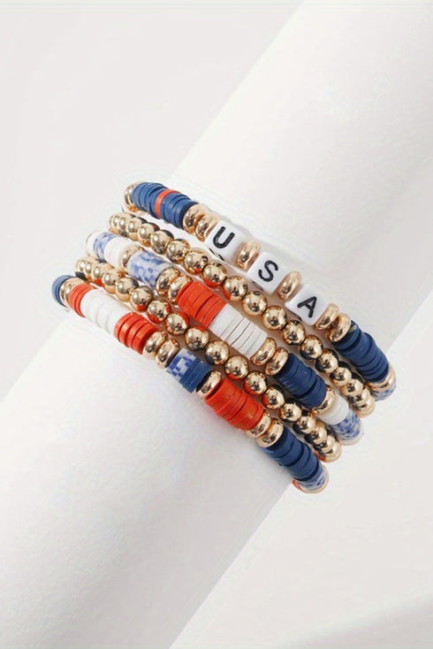 Five Piece Polymer Clay Beaded Stretch Bracelet Set