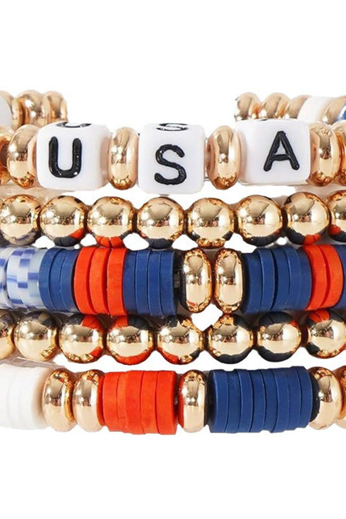 Five Piece Polymer Clay Beaded Stretch Bracelet Set