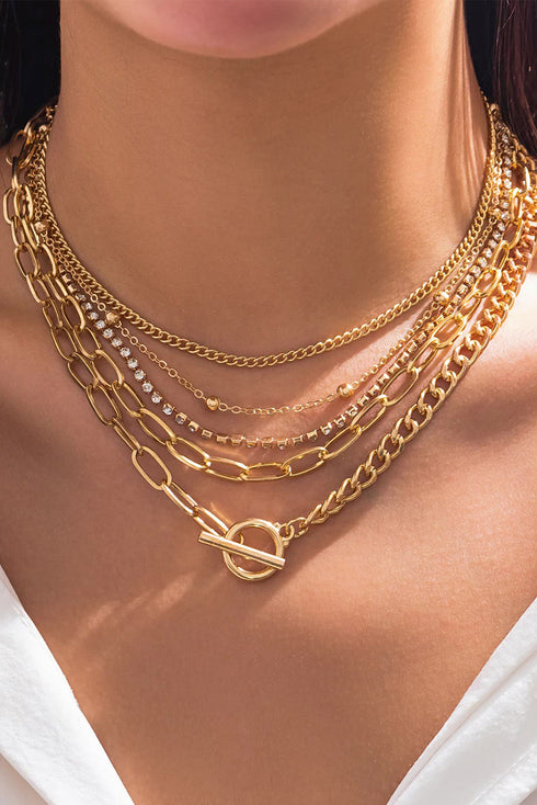 Five Piece Rhinestone Embellished Alloy Layering Necklace Set