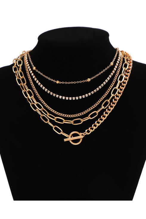 Five Piece Rhinestone Embellished Alloy Layering Necklace Set