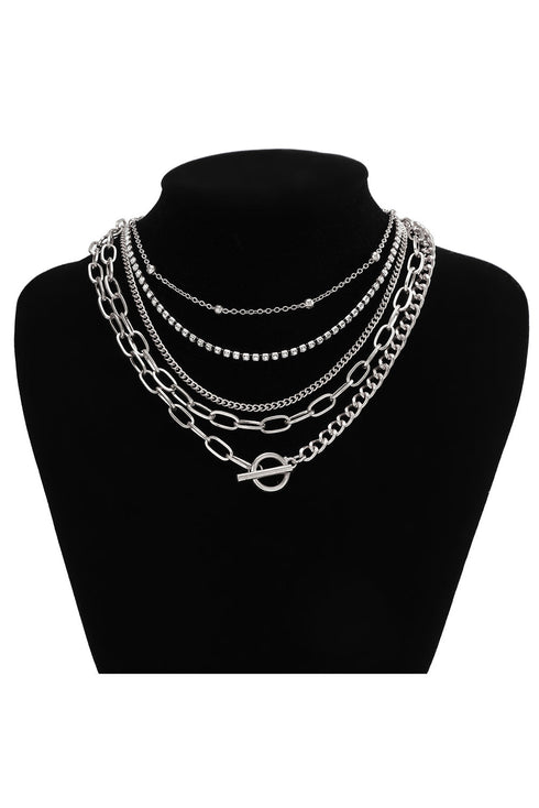 Five Piece Rhinestone Embellished Alloy Layering Necklace Set