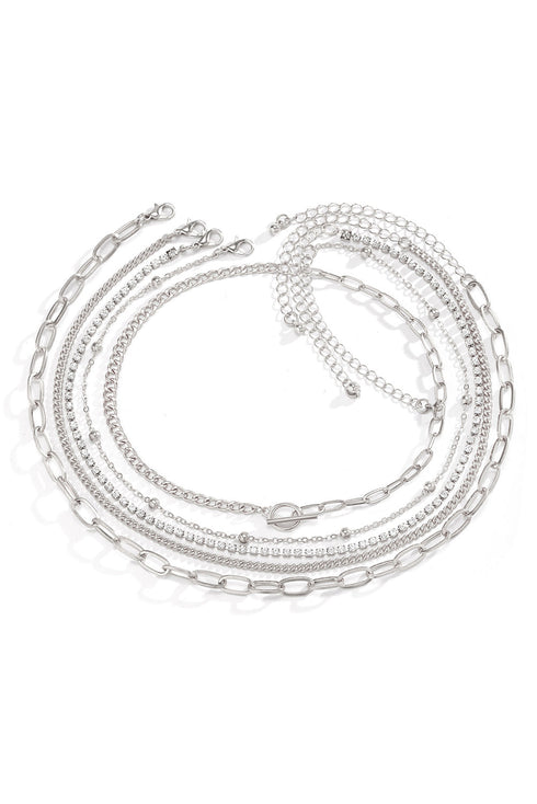 Five Piece Rhinestone Embellished Alloy Layering Necklace Set