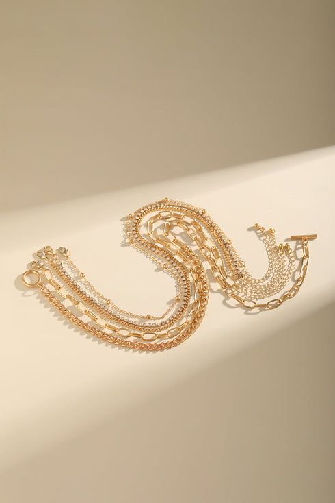 Five Piece Rhinestone Embellished Alloy Layering Necklace Set