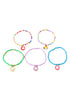 Five Piece Smiley Flower Pendant Beaded Bracelet Set