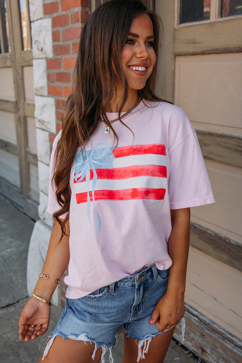 Flag Bow Graphic Crewneck Tee
