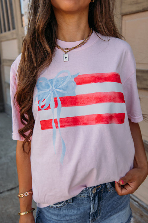 Flag Bow Graphic Crewneck Tee