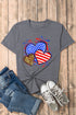 Flag Patterned Heart Graphic Short Sleeve Crew Neck Tee