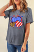 Flag Patterned Heart Graphic Short Sleeve Crew Neck Tee