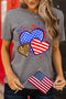Flag Patterned Heart Graphic Short Sleeve Crew Neck Tee
