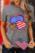 Flag Patterned Heart Graphic Short Sleeve Crew Neck Tee