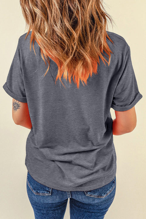 Flag Patterned Heart Graphic Short Sleeve Crew Neck Tee