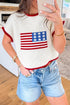 Flag Print Cropped Knit Short Sleeve Sweater