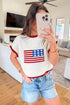 Flag Print Cropped Knit Short Sleeve Sweater