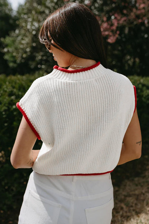 Flag Print Cropped Knit Short Sleeve Sweater