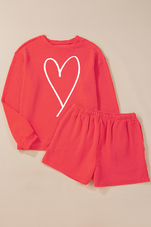 Flame Heart Graphic Corded Pullover And Shorts Set
