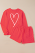 Flame Heart Graphic Corded Pullover And Shorts Set