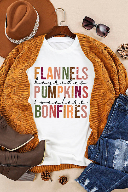 Flannels Pumpkins Bonfires Graphic Print Crewneck Tee