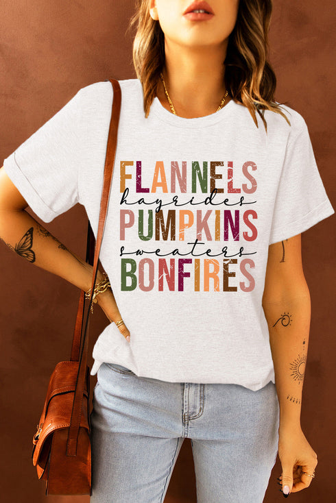 Flannels Pumpkins Bonfires Graphic Print Crewneck Tee