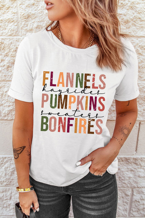 Flannels Pumpkins Bonfires Graphic Print Crewneck Tee