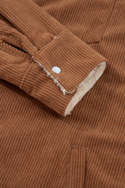 Fleece Lined Flap Pocket Button Down Corduroy Jacket