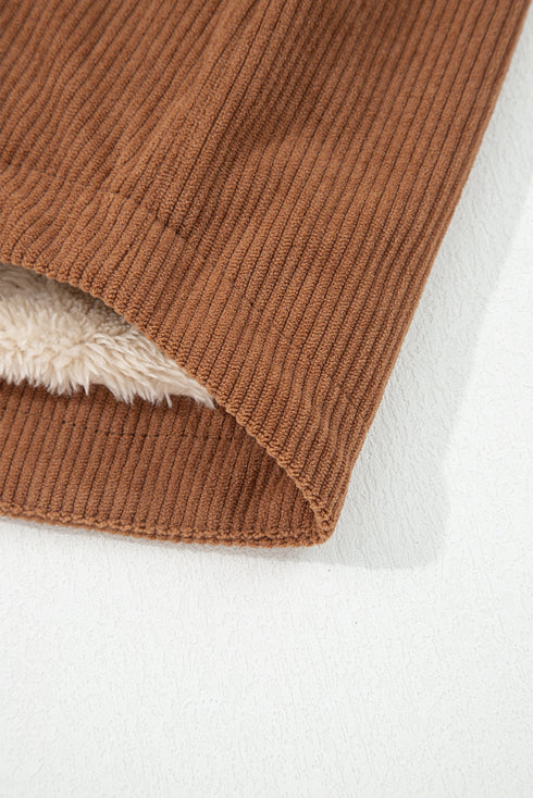 Fleece Lined Flap Pocket Button Down Corduroy Jacket