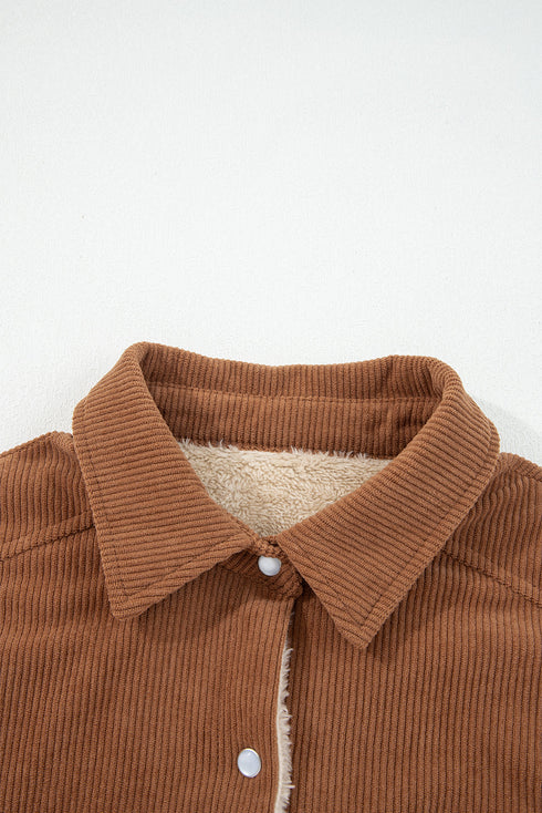 Fleece Lined Flap Pocket Button Down Corduroy Jacket