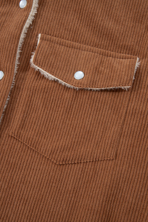Fleece Lined Flap Pocket Button Down Corduroy Jacket