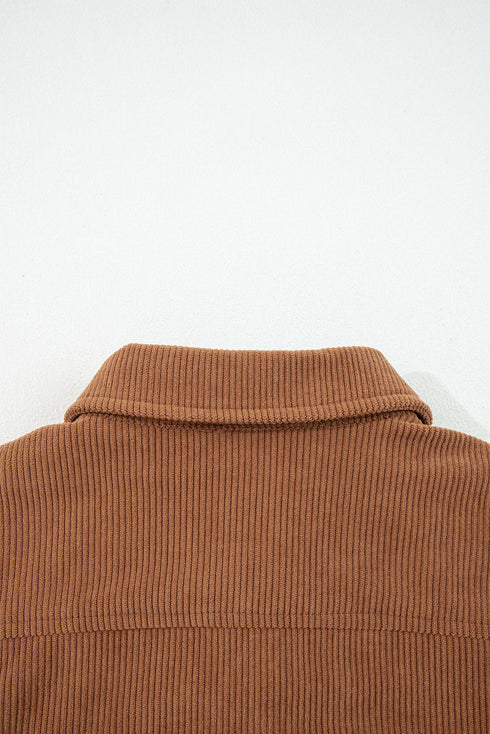 Fleece Lined Flap Pocket Button Down Corduroy Jacket