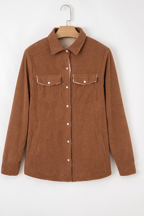 Fleece Lined Flap Pocket Button Down Corduroy Jacket