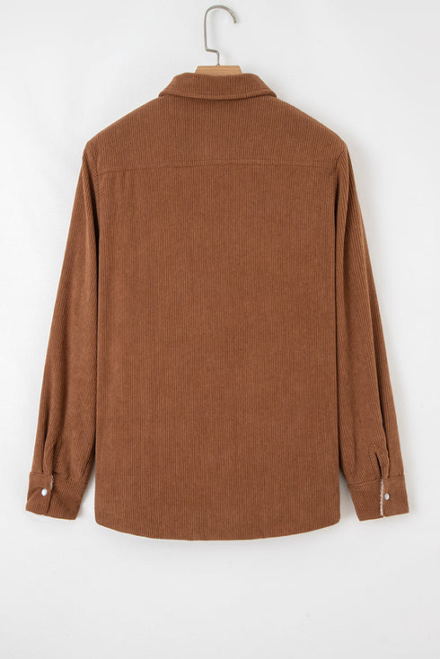Fleece Lined Flap Pocket Button Down Corduroy Jacket