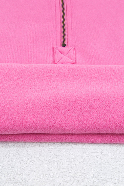 Fleece Lined Half Zipper Kangaroo Pockets Loose Hoodie