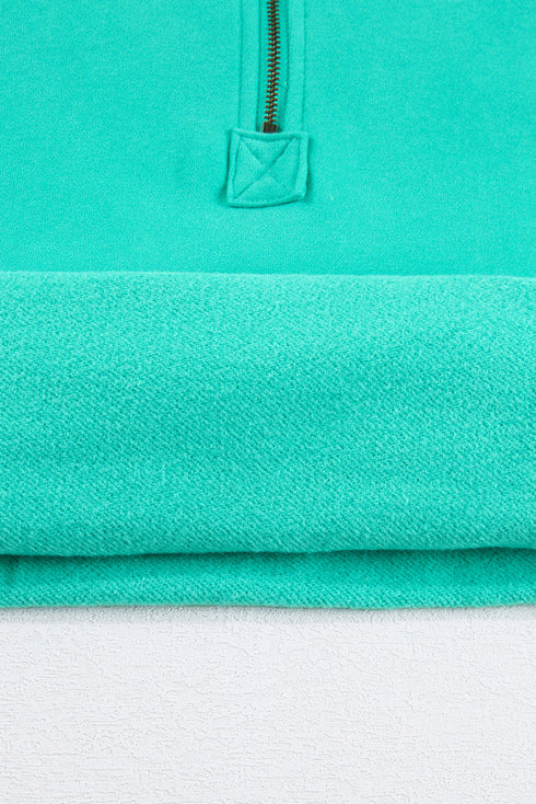 Fleece Lined Half Zipper Kangaroo Pockets Loose Hoodie