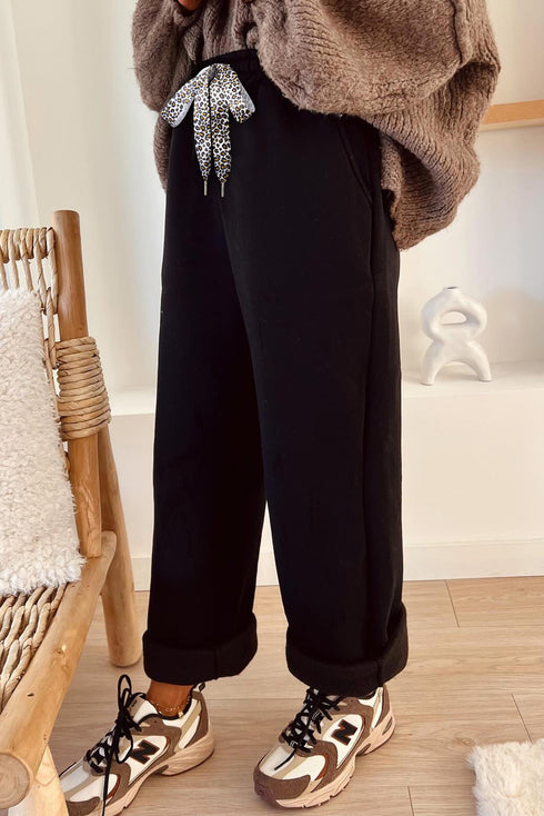 Fleece Lined Leopard Print Drawstring Elastic Waist Pants