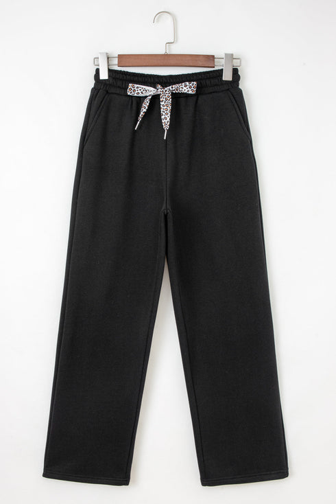 Fleece Lined Leopard Print Drawstring Elastic Waist Pants