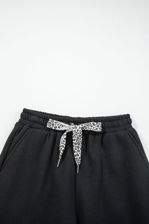 Fleece Lined Leopard Print Drawstring Elastic Waist Pants
