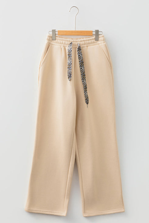 Fleece Lined Leopard Print Drawstring Elastic Waist Pants