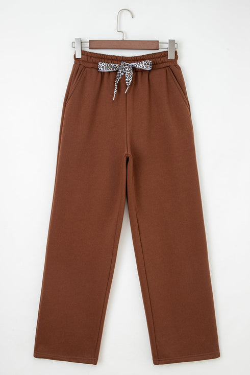 Fleece Lined Leopard Print Drawstring Elastic Waist Pants
