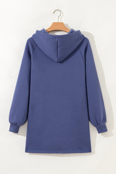 Fleece Lined Oversize Drawstring Hood Balloon Sleeve Tunic Hoodie
