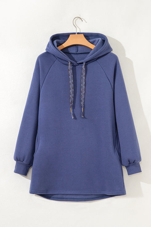 Fleece Lined Oversize Drawstring Hood Balloon Sleeve Tunic Hoodie
