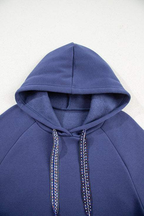 Fleece Lined Oversize Drawstring Hood Balloon Sleeve Tunic Hoodie