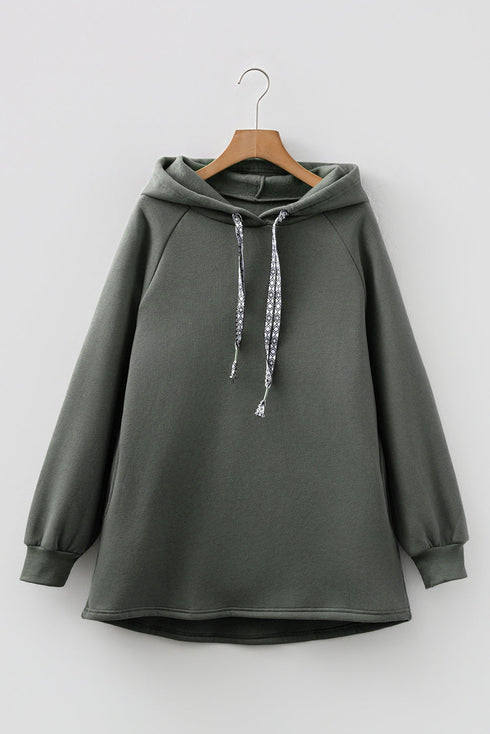 Fleece Lined Oversize Drawstring Hood Balloon Sleeve Tunic Hoodie