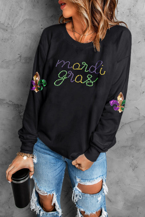 Fleur De Lis And Script Graphic Pullover Sweatshirt