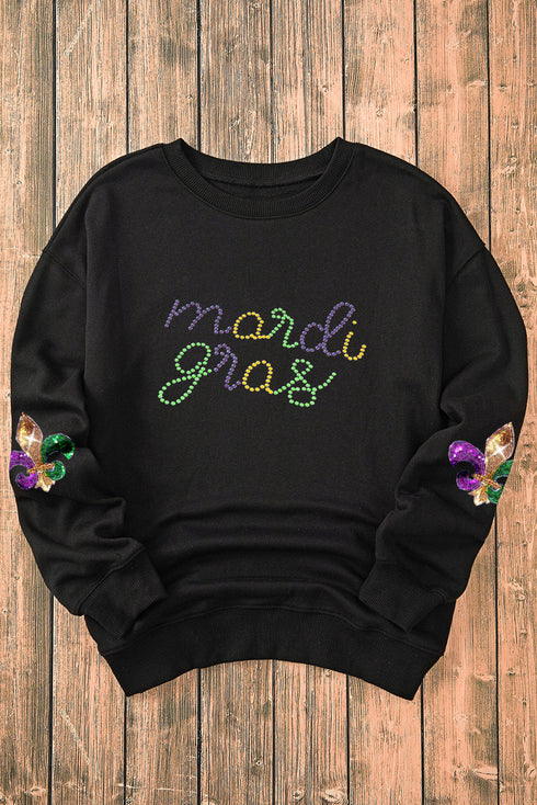 Fleur De Lis And Script Graphic Pullover Sweatshirt