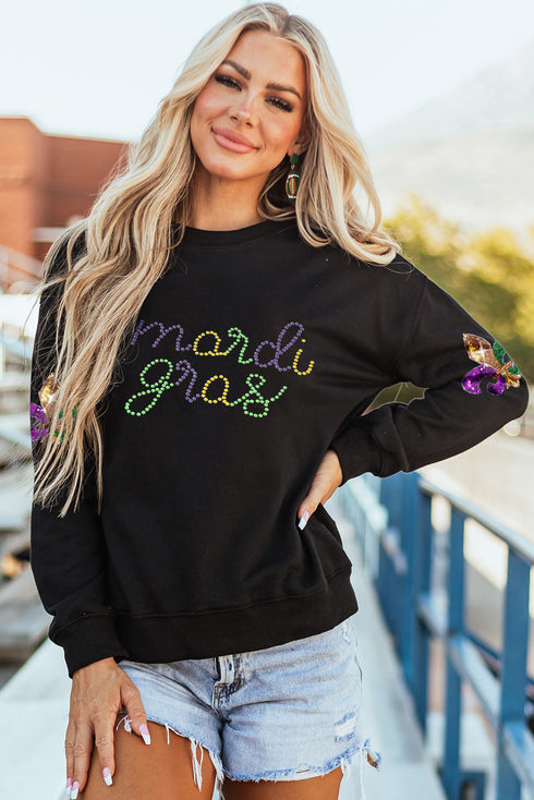 Fleur De Lis And Script Graphic Pullover Sweatshirt