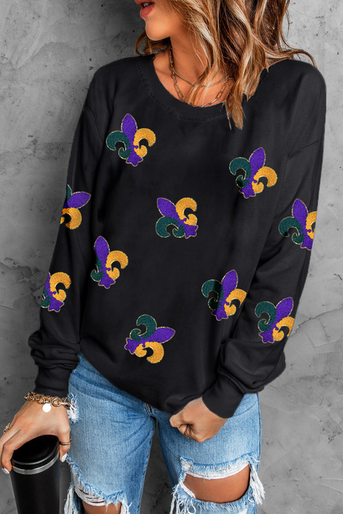 Fleur De Lis Chenille Patch Crewneck Sweatshirt