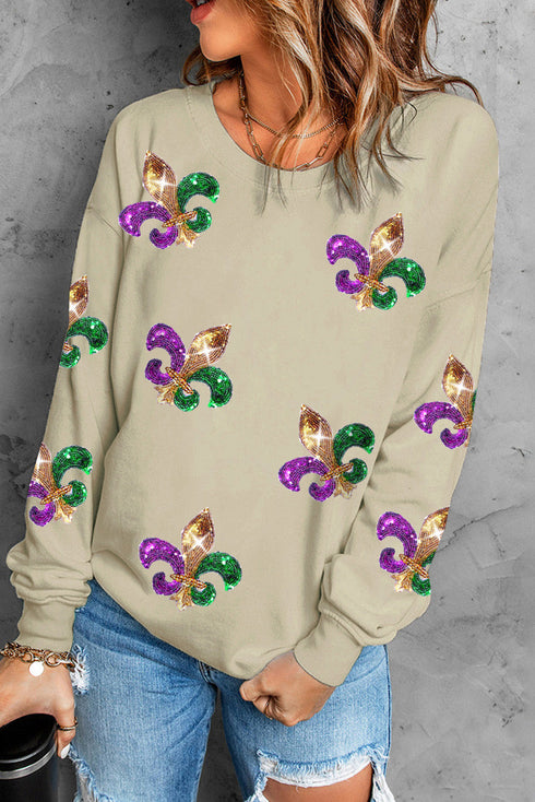 Fleur De Lis Graphic Print Crew Neck Sweatshirt