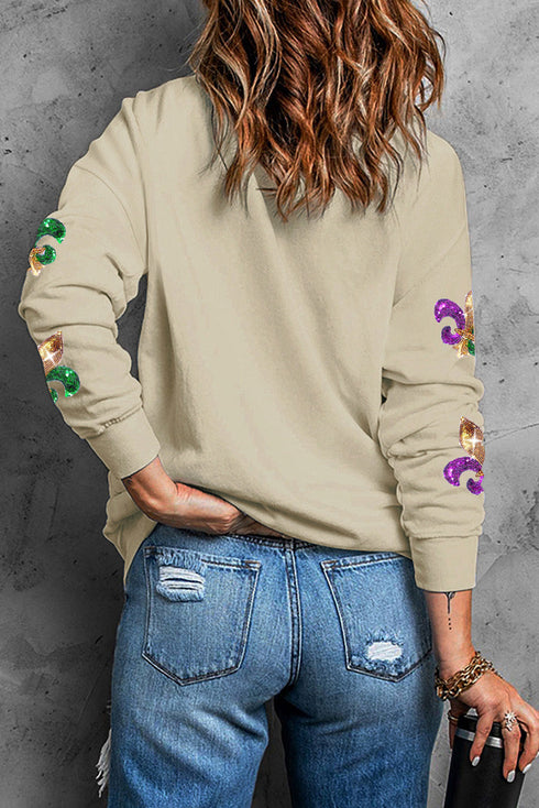 Fleur De Lis Graphic Print Crew Neck Sweatshirt