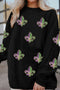 Fleur De Lis Sequin Patch Corded Ribbed Pullover