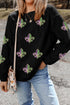 Fleur De Lis Sequin Patch Corded Ribbed Pullover