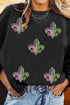 Fleur De Lis Sequin Patch Corded Ribbed Pullover